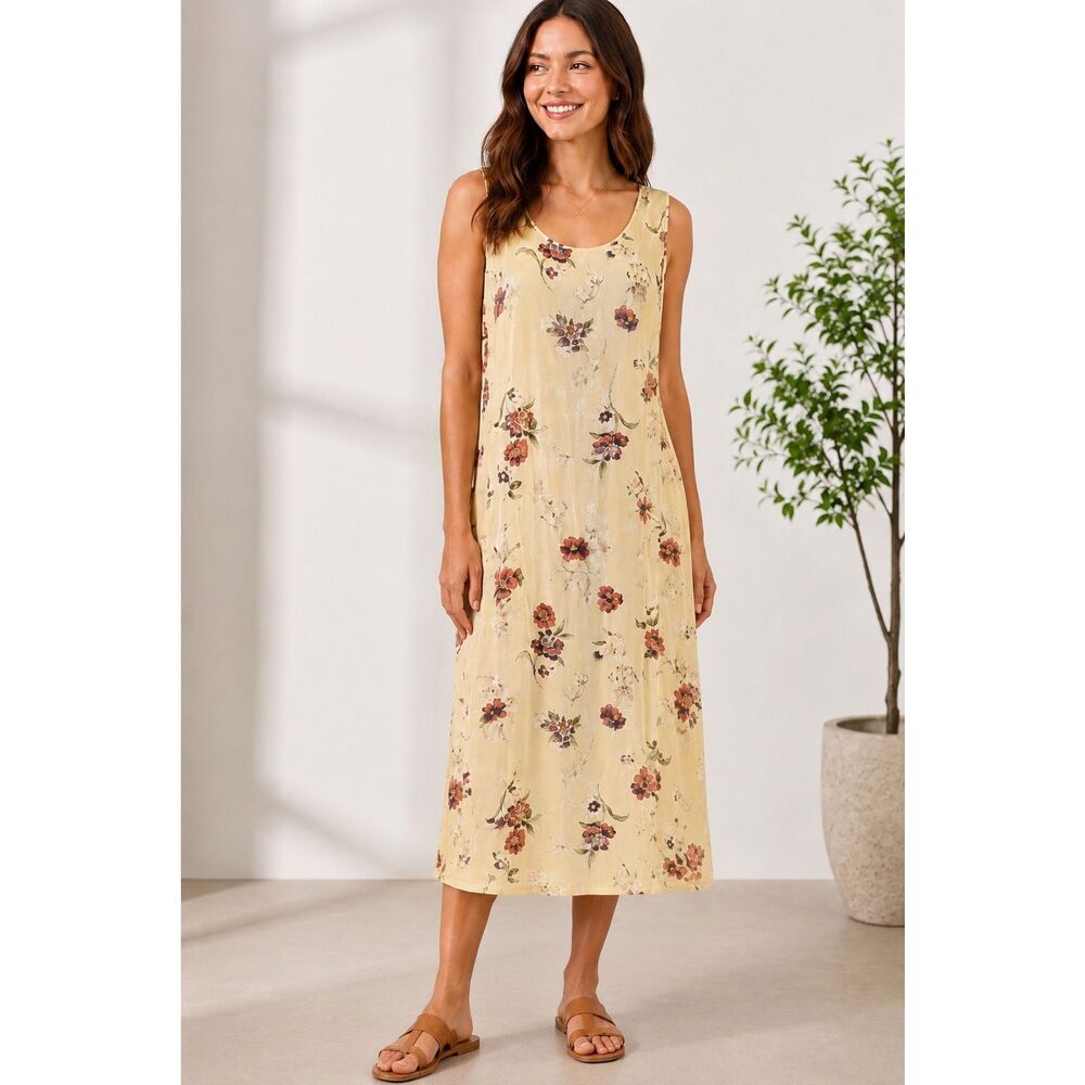 Express Yellow Floral Midi Dress Women’s Size 5/6 Sleeveless Pull-On Flowy Cotta